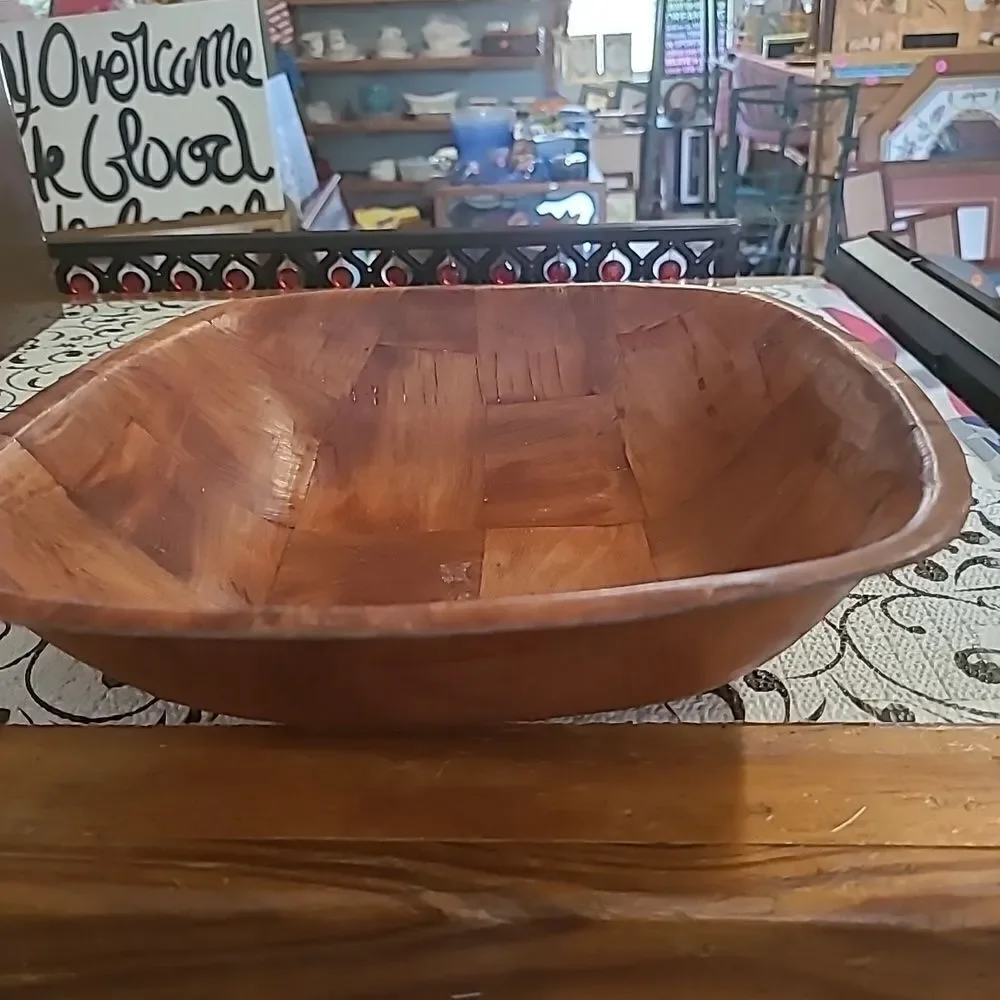Vintage  wooden Basket Weave Bowl